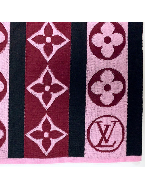 LOUIS VUITTON Echarpe noire et Monogram rose et bordeaux