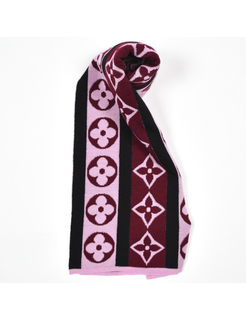 LOUIS VUITTON Echarpe noire et Monogram rose et bordeaux