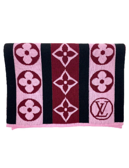 LOUIS VUITTON Echarpe noire et Monogram rose et bordeaux