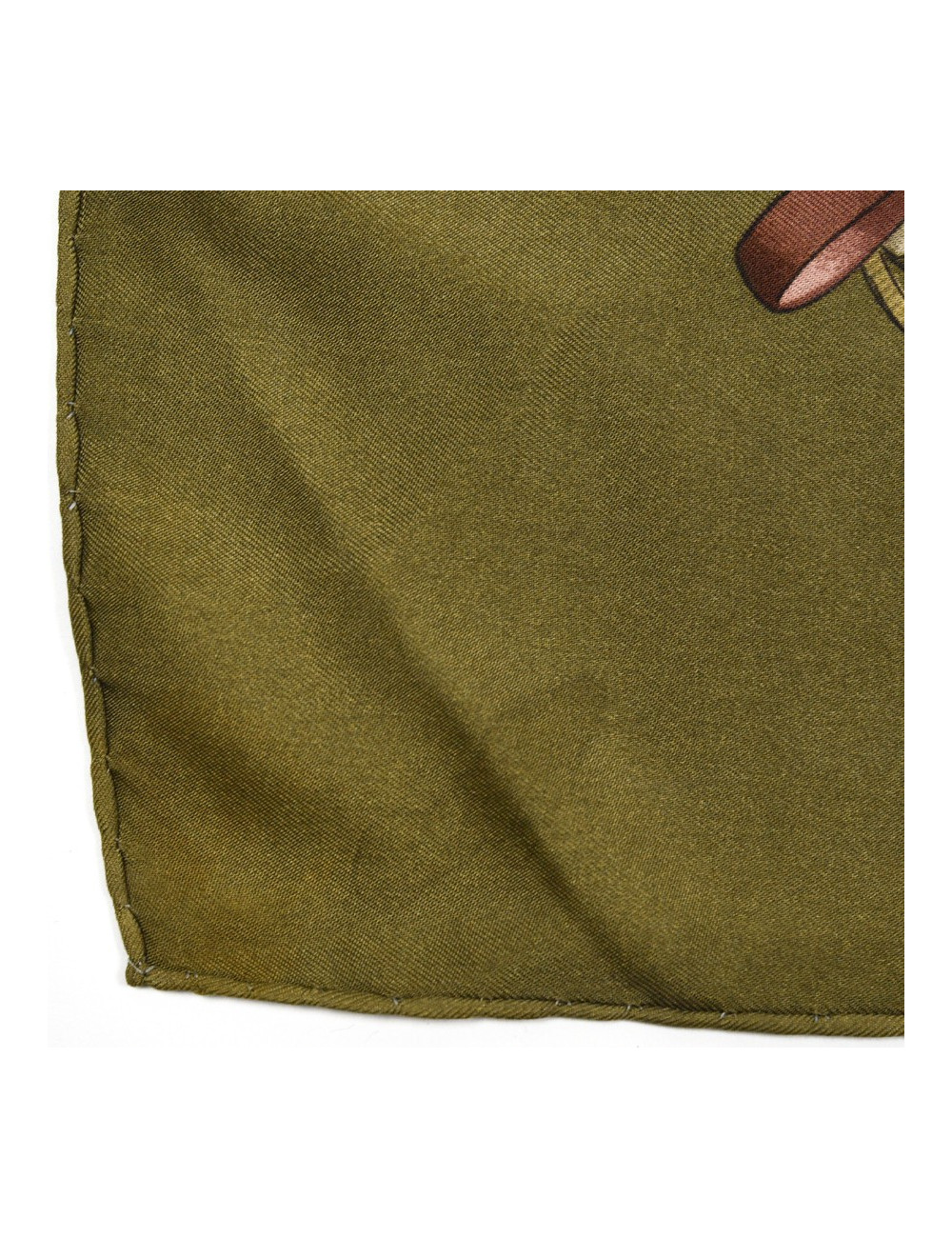 Carré HERMES "Jumping" en soie kaki et marron