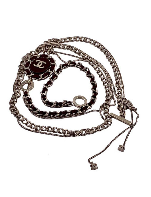 Sautoir chaine et cuir CHANEL