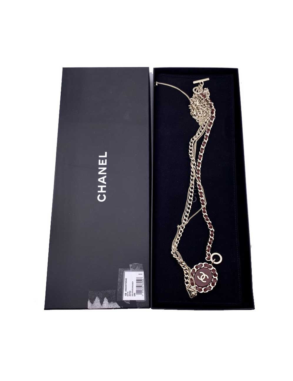 CHANEL leather and chain long necklace