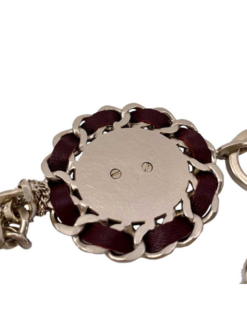 CHANEL leather and chain long necklace