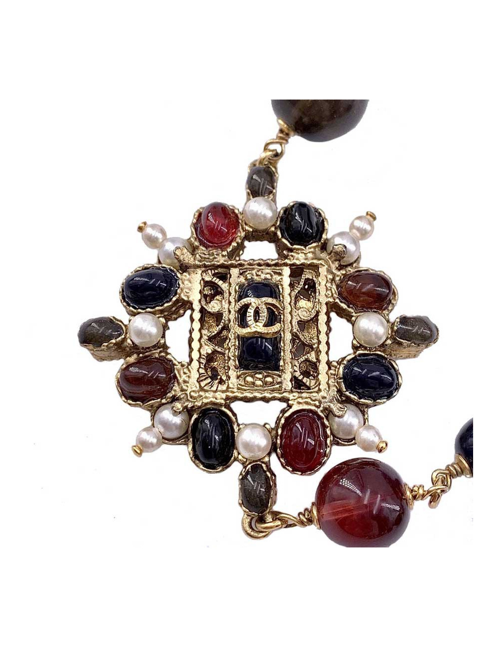 CHANEL long necklace with multicolored beads