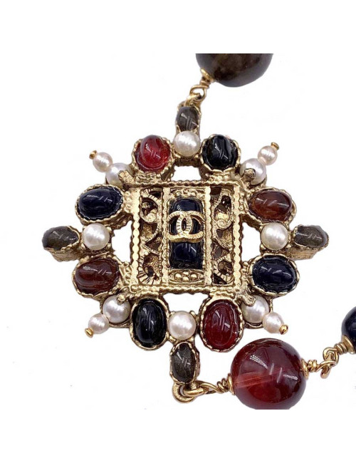 CHANEL long necklace with multicolored beads