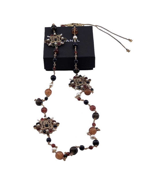 CHANEL long necklace with multicolored beads