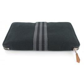 HERMES wallet in black and grey fabric