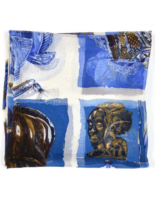 Carré HERMES Persona voile bleu en soie 