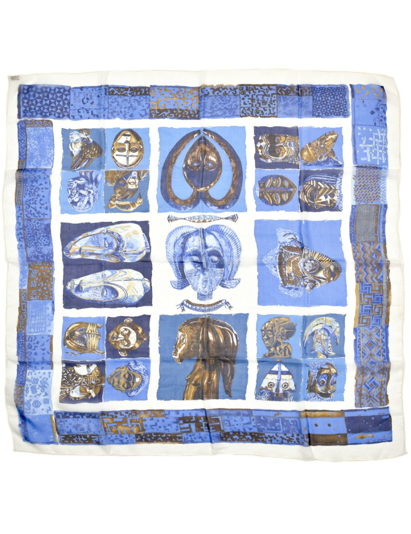 Carré HERMES Persona voile bleu en soie 