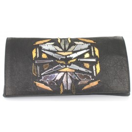 BALMAIN wallet black leather and gold and silver jewelry