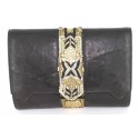 BALMAIN wallet black leather, gold and silver embroidery