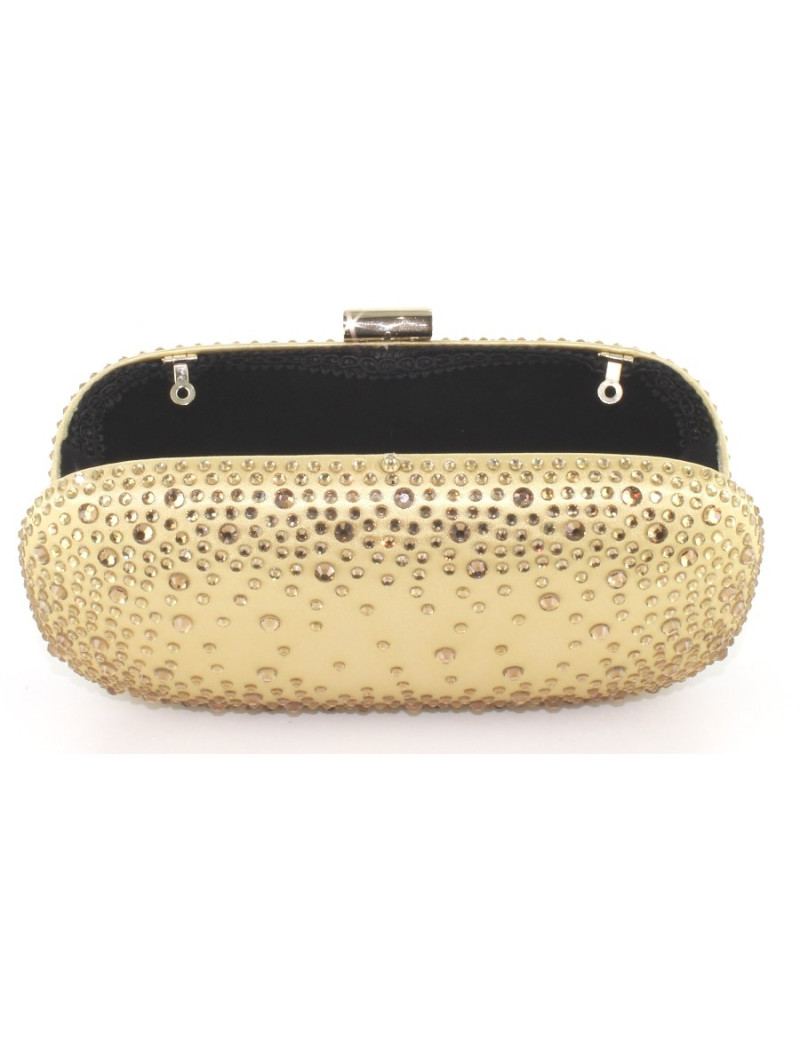Pochette minaudière dorée rigide en strass 