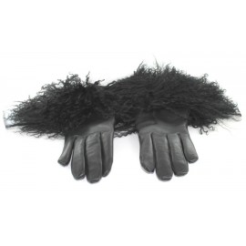 BALMAIN black leather gloves and hair sheep