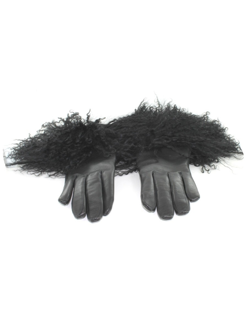 Gants BALMAIN noirs en cuir et poils de mouton