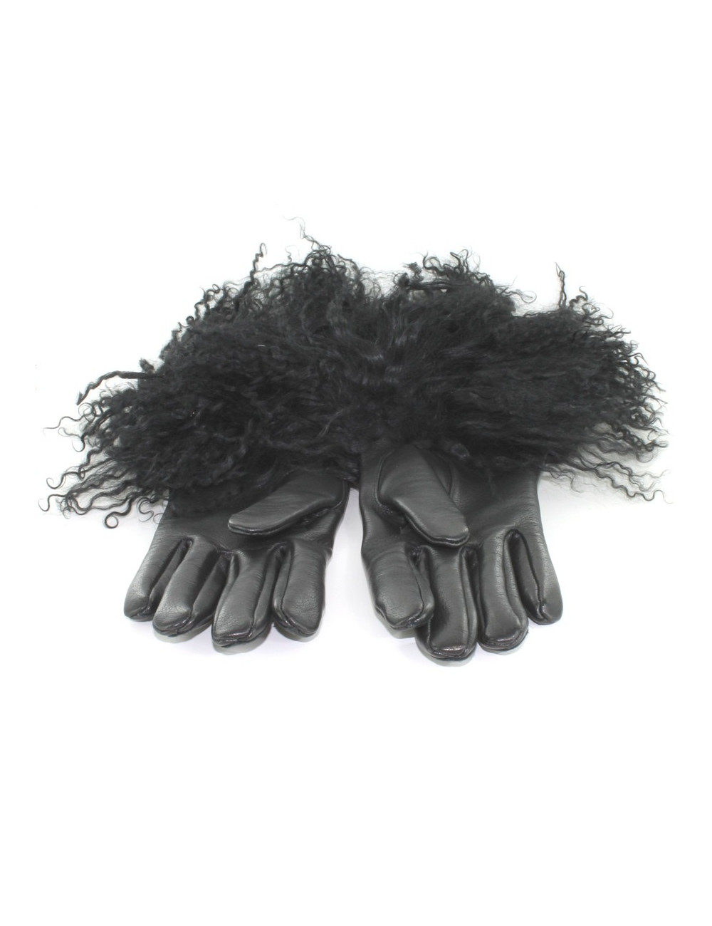Gants BALMAIN noirs en cuir et poils de mouton