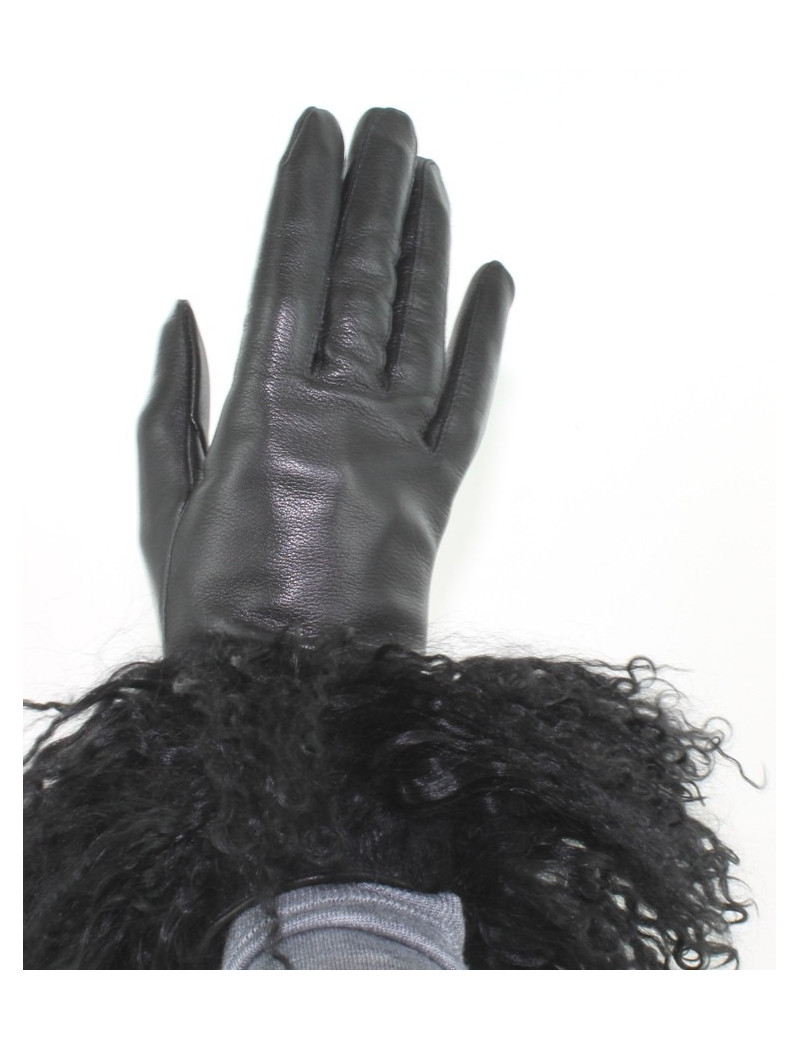 Gants BALMAIN noirs en cuir et poils de mouton