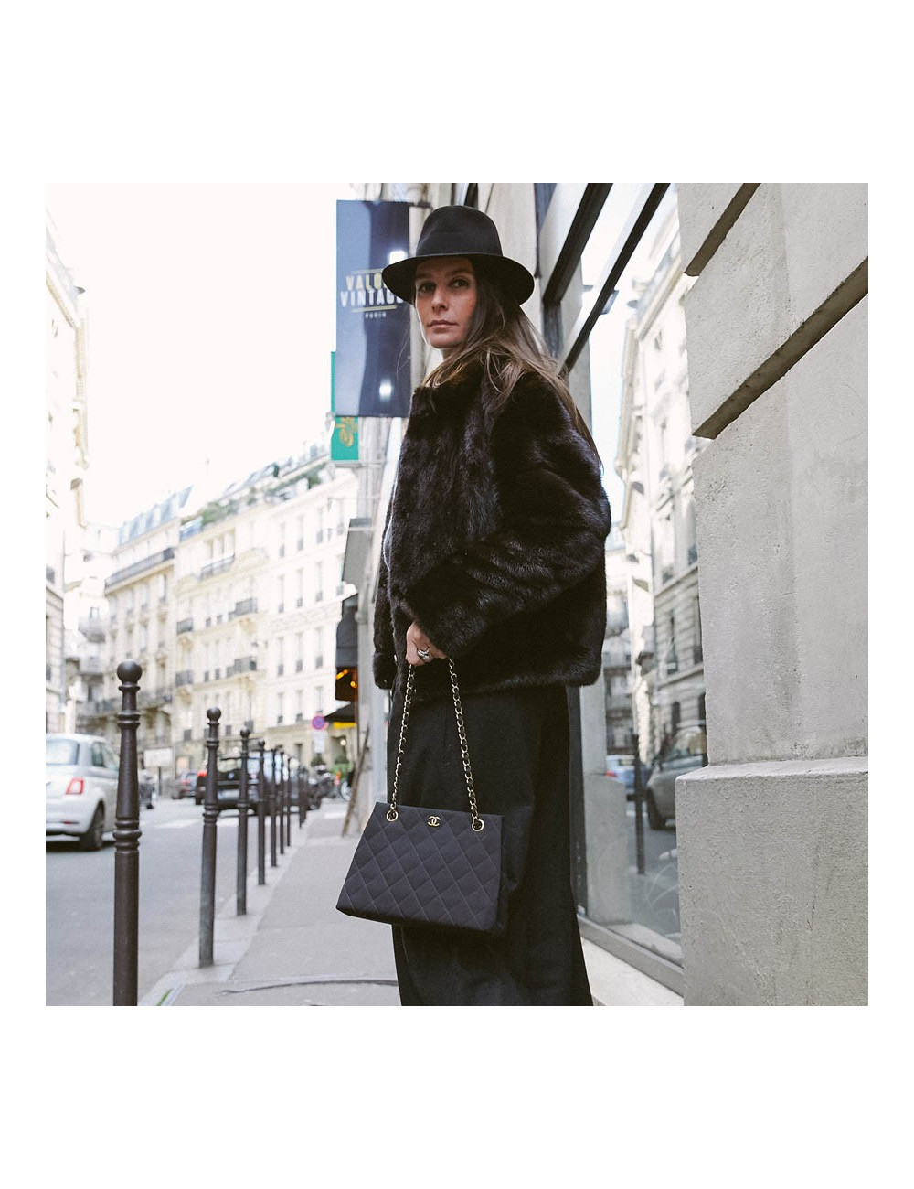 Sac vintage tissu CHANEL noir