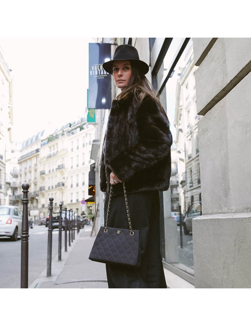 Sac vintage tissu CHANEL noir