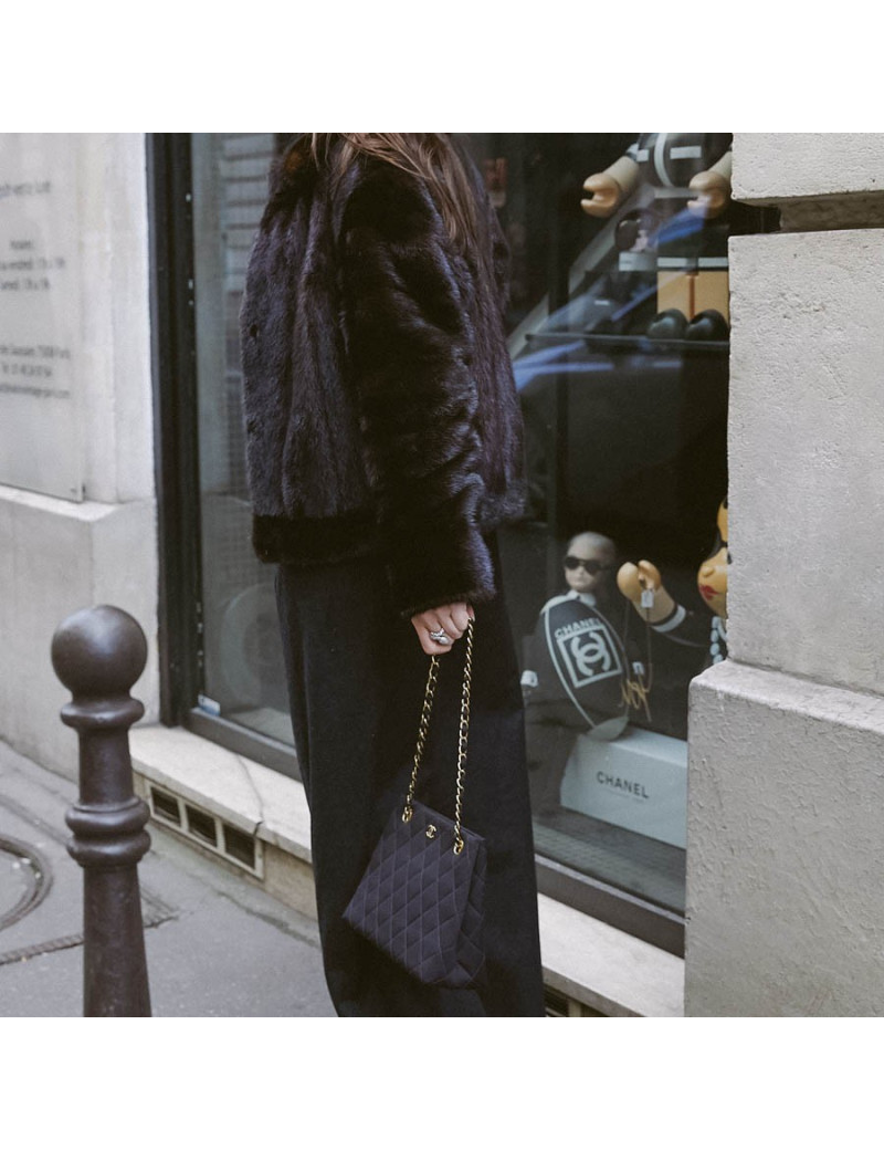 Sac vintage tissu CHANEL noir