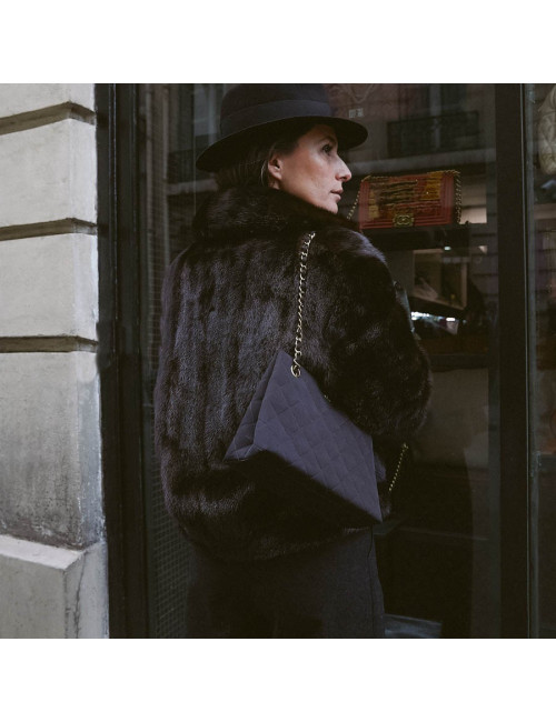 Sac vintage tissu CHANEL noir