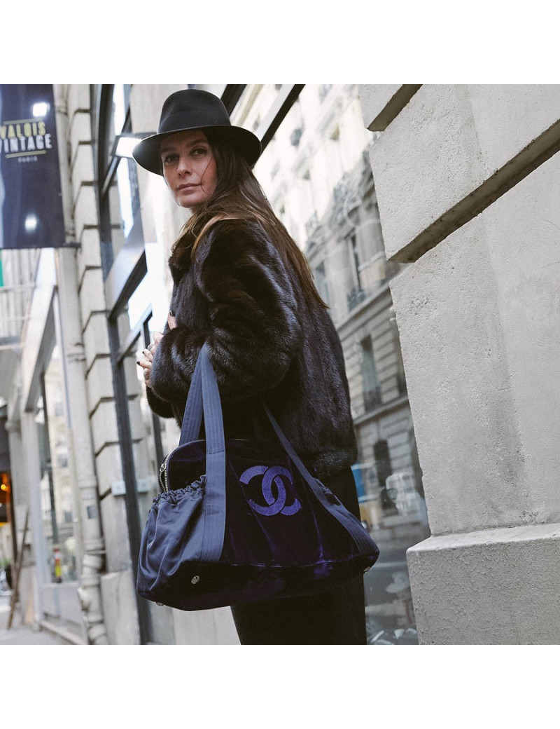 Sac à main CHANEL velours bleu