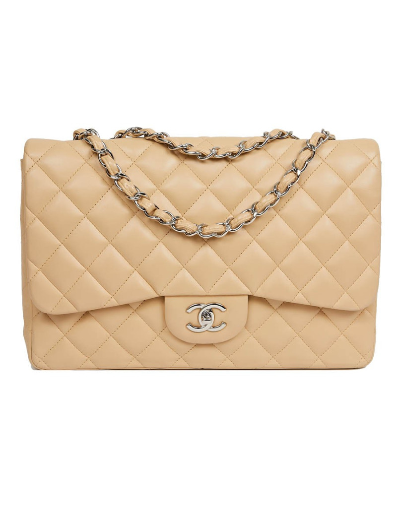  Sac à rabat CHANEL cuir d'agneau beige