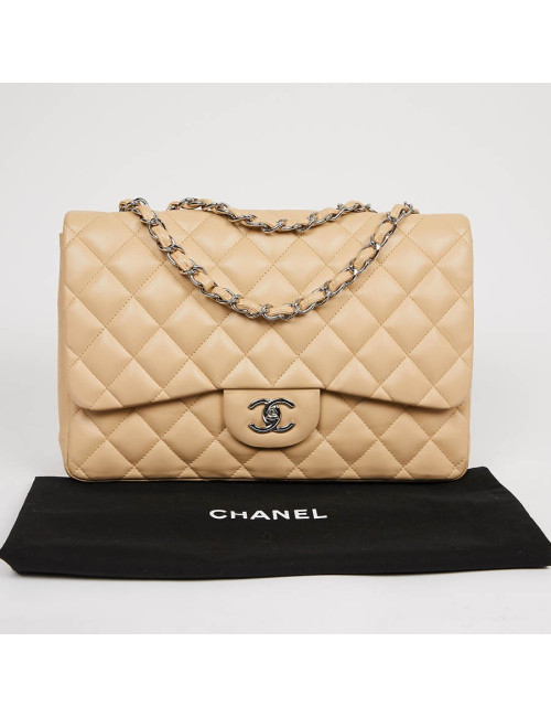  Sac à rabat CHANEL cuir d'agneau beige