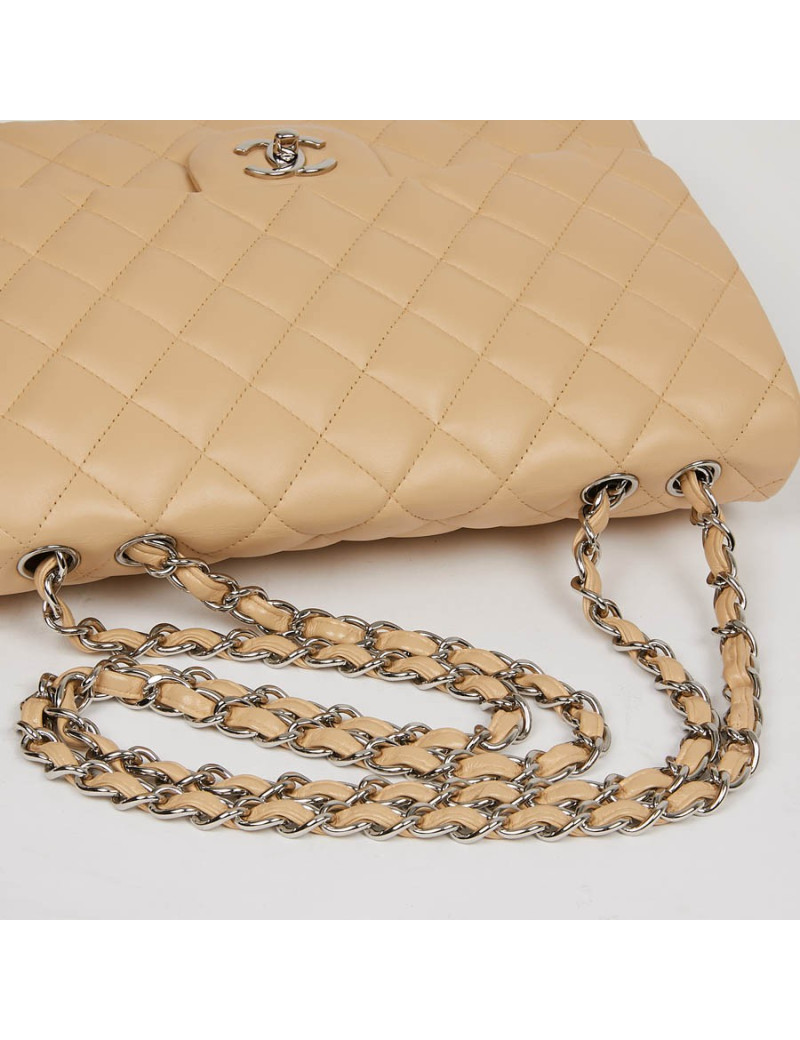  Sac à rabat CHANEL cuir d'agneau beige