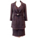 Jacket-dress CHANEL in tweed black and Red iridescent with belt