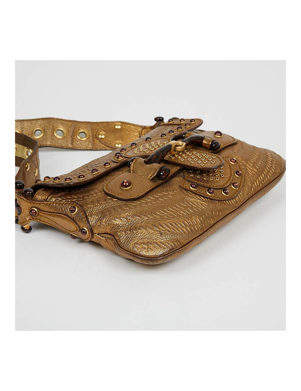 Sac à main GUCCI cuir embossé doré