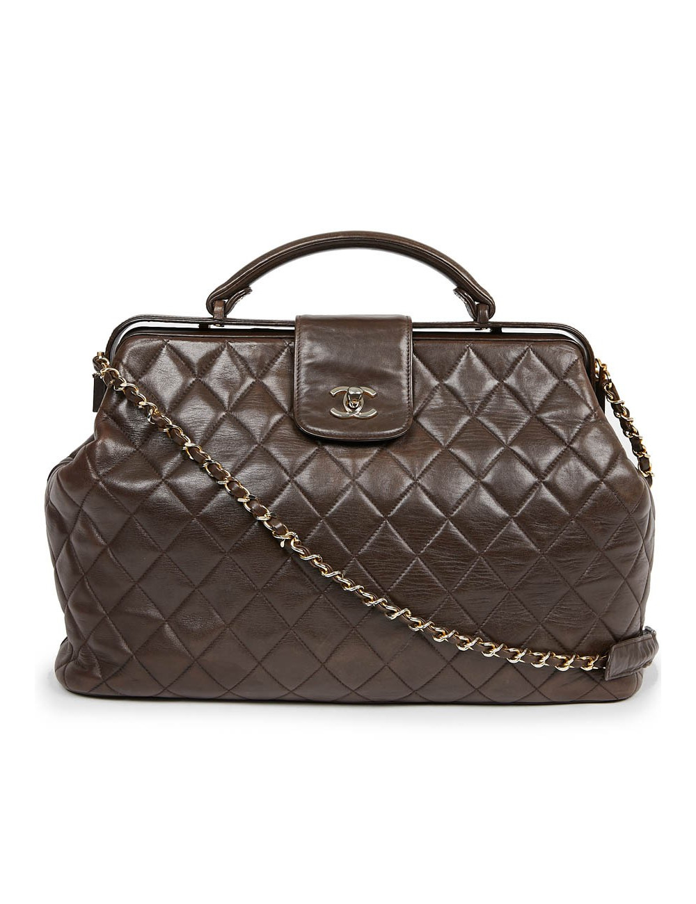 Malette CHANEL cuir matelassé marron Vintage