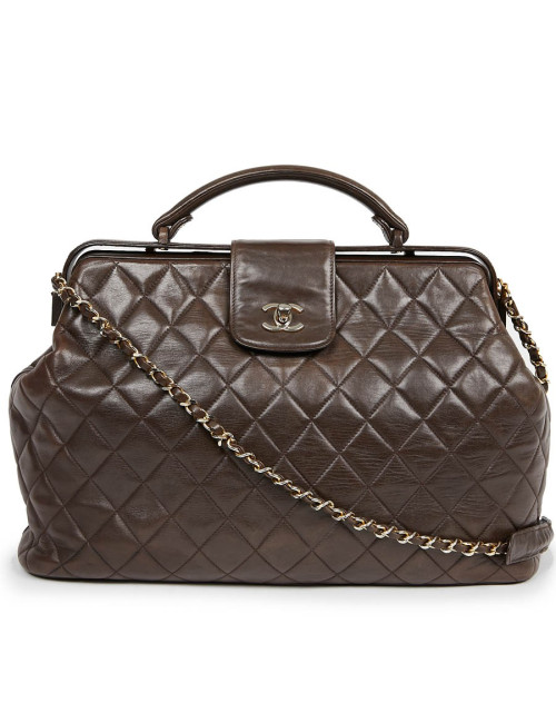 Malette CHANEL cuir matelassé marron Vintage