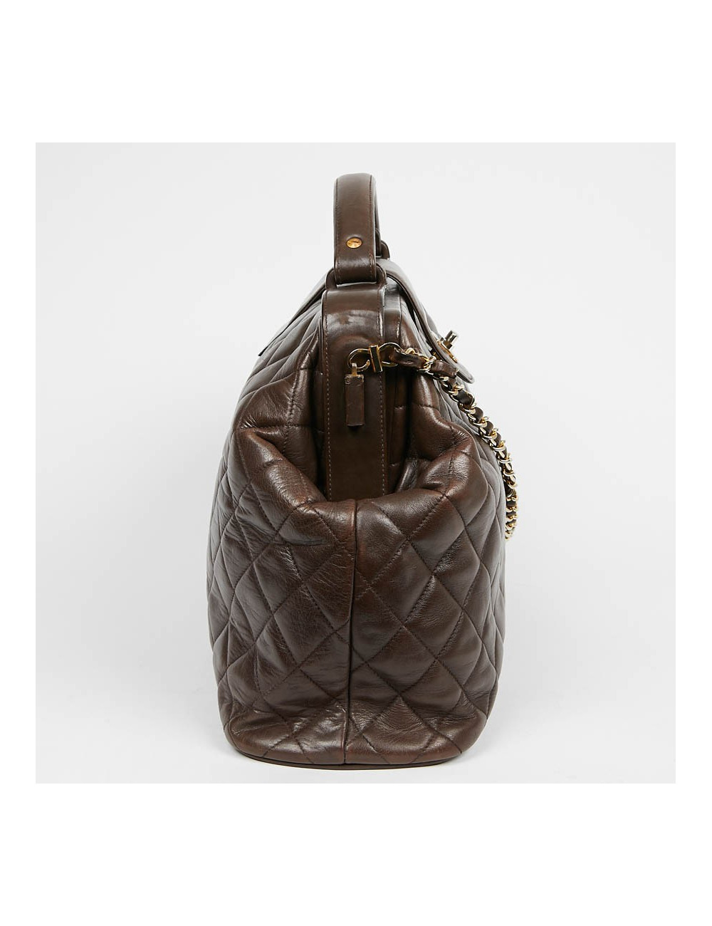 Malette CHANEL cuir matelassé marron Vintage