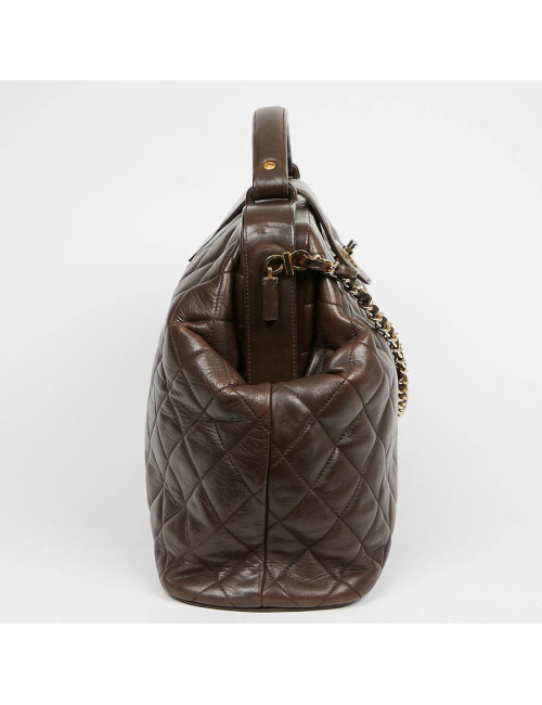 Malette CHANEL cuir matelassé marron Vintage