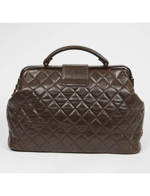 Malette CHANEL cuir matelassé marron Vintage