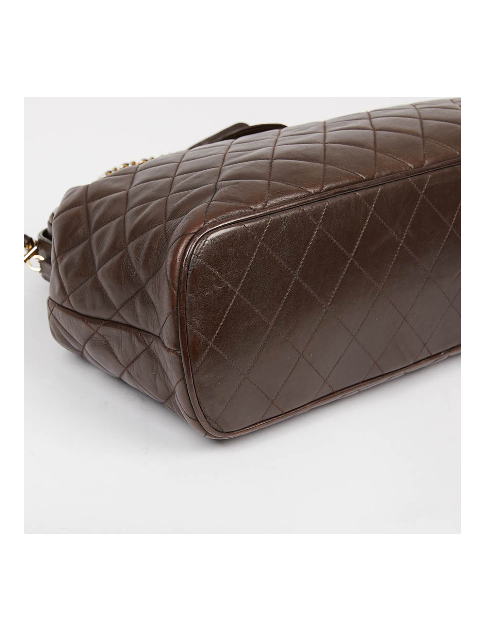 Malette CHANEL cuir matelassé marron Vintage