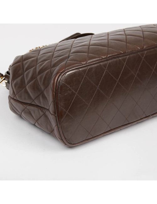 Malette CHANEL cuir matelassé marron Vintage