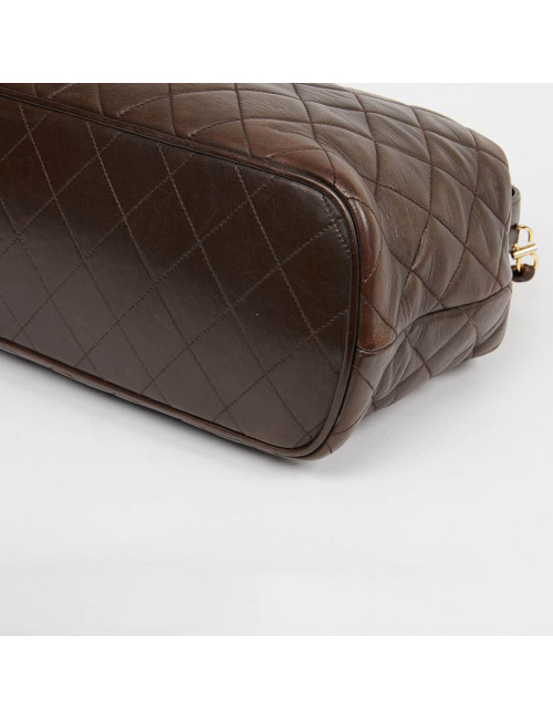 Malette CHANEL cuir matelassé marron Vintage