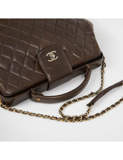 Malette CHANEL cuir matelassé marron Vintage