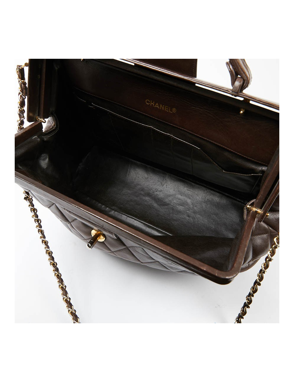 Malette CHANEL cuir matelassé marron Vintage