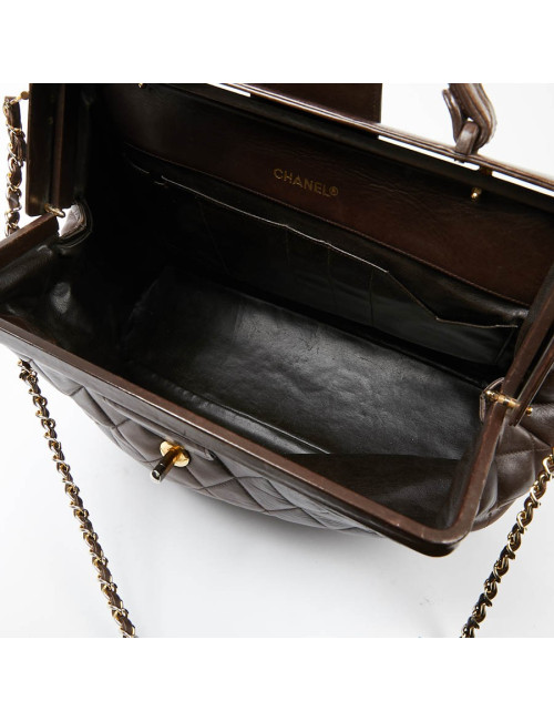 Malette CHANEL cuir matelassé marron Vintage