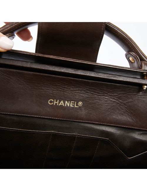 Malette CHANEL cuir matelassé marron Vintage