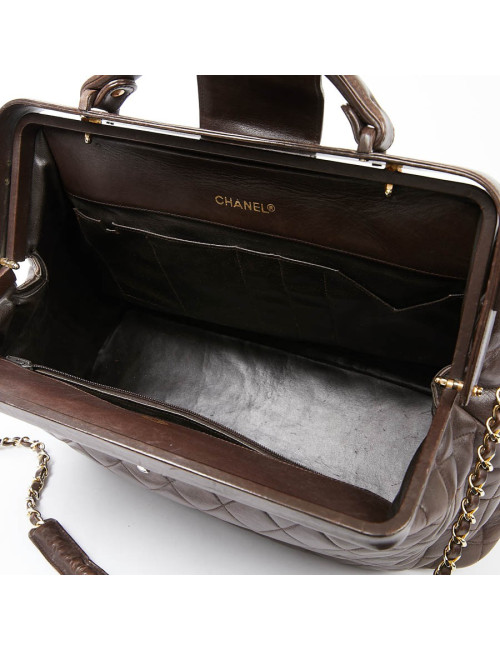 Malette CHANEL cuir matelassé marron Vintage