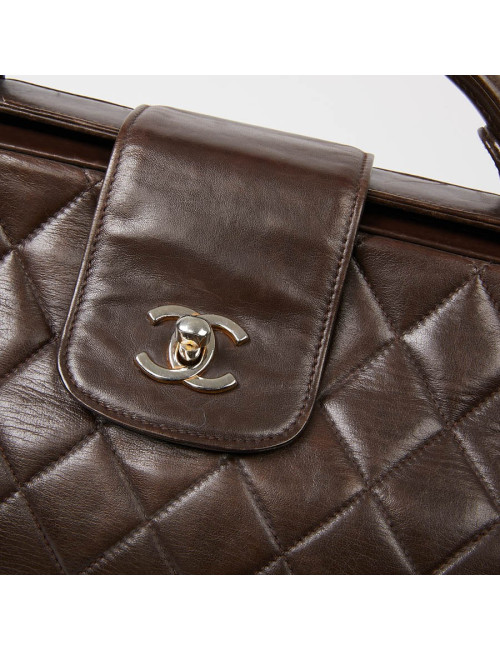 Malette CHANEL cuir matelassé marron Vintage