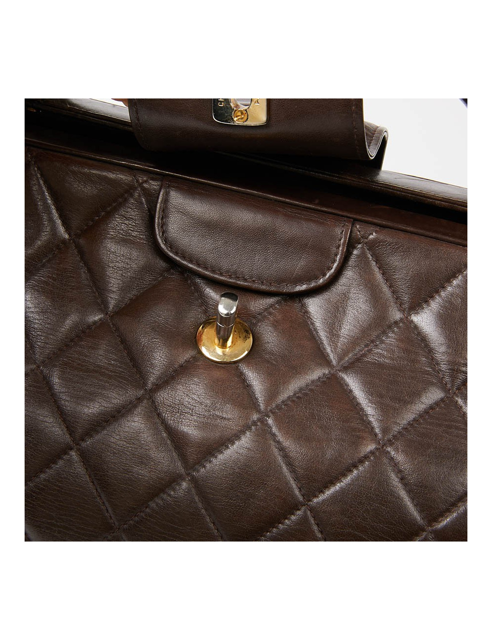 Malette CHANEL cuir matelassé marron Vintage