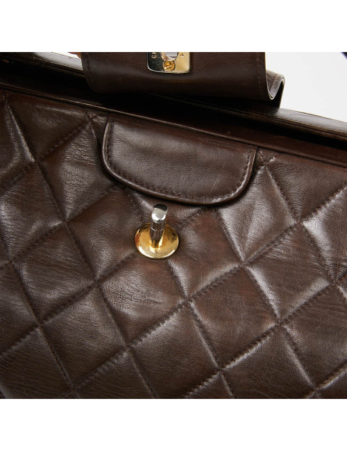 Malette CHANEL cuir matelassé marron Vintage