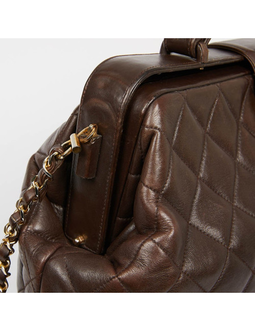 Malette CHANEL cuir matelassé marron Vintage