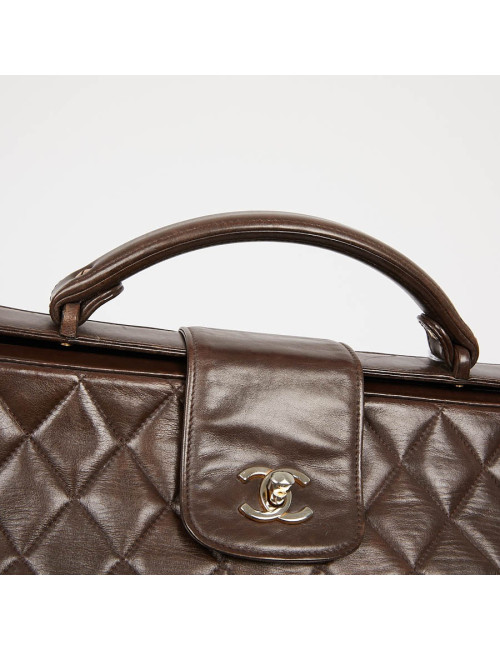 Malette CHANEL cuir matelassé marron Vintage
