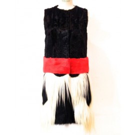 GIAMBATTISTA VALLI jacket fur sleeveless black/red/white parade