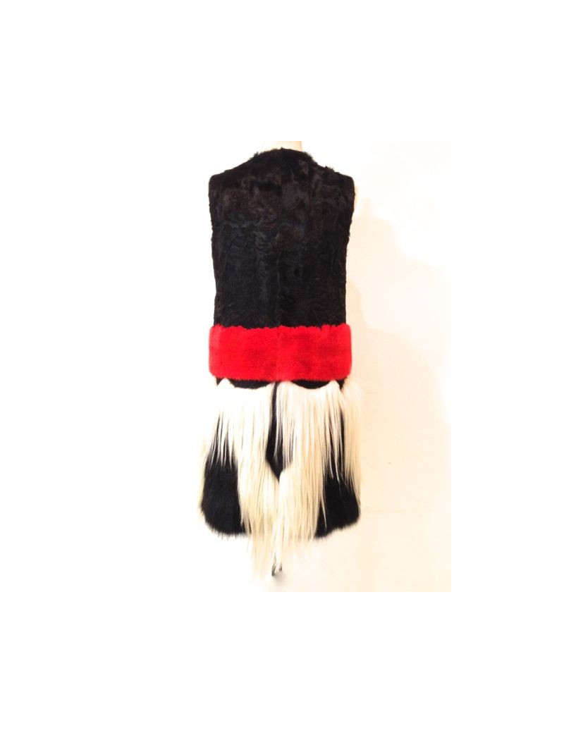 Veste GIAMBATTISTA VALLI en fourrure sans manches du défilé noire/rouge/blanche